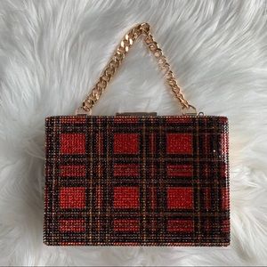 Nina red plaid box purse with gold hardware